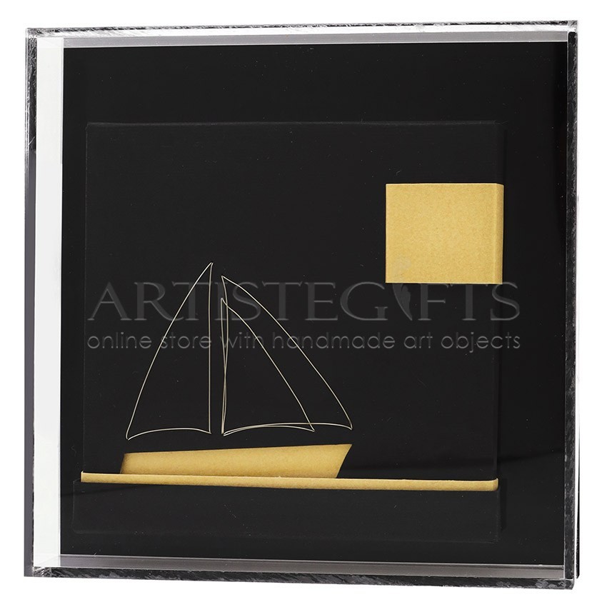 Καράβι Με Πανιά Χρυσό, Εγκλωβισμένο Σε Πλέξιγκλας,15 x 15