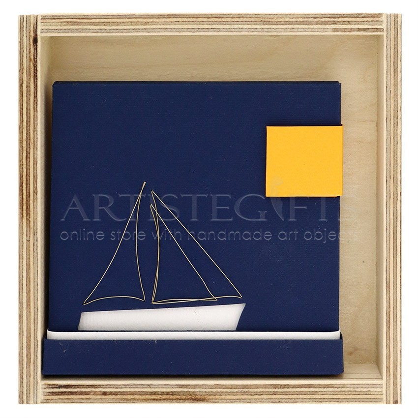 Καράβι Με Πανιά, Μπλε, Πορτοκαλί, Μικρή Κορνίζα 15 x 15