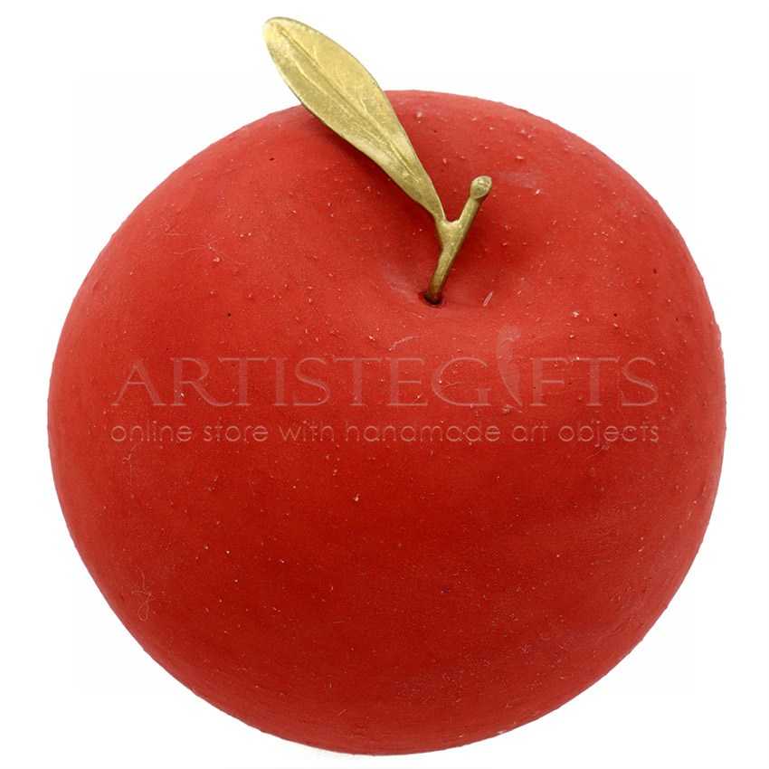 Κεραμικό Μεγάλο Κόκκινο Μήλο Με Ορειχάλκινο Φύλλο