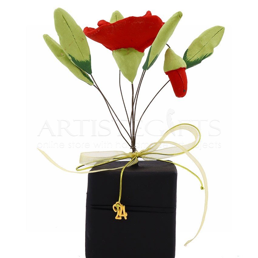 Κεραμικό Κόκκινο Μεγάλο Λουλούδι και Μπουμπούκι Σε Βάση, 24